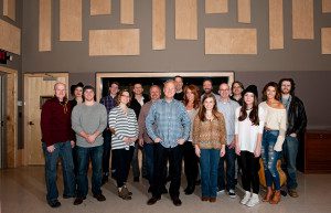 (Front L - R) James Elliott (BU Songwriting Chair), Ed Williams (Sony/ATV), Abbey Adams (Sony/ATV), Mike Whelan (Sony/ATV), Troy Tomlinson (Sony/ATV President/CEO), Hannah Williams (Sony/ATV), Kayla Woodson (junior, EIS), Terry Wakefield (Sony/ATV), Emily Fullerton(sophomore, songwriting), Maddie Larkin (sophomore, songwriting) (Back L - R) Jacque Jordan (sophomore, songwriting), Austin Stanley (freshman, music business), Ben Whisler (senior, music business/production), Tom Luteran (Sony/ATV) Josh Valkenburg (Sony/ATV) Drew Ramsey (BU songwriting faculty)