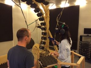 Student Allie Monday experiences virtual reality research in the Psychoacoustics and Experimental Audiology Lab in Vienna 