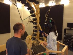 Student Allie Monday experiences virtual reality research in the Psychoacoustics and Experimental Audiology Lab in Vienna