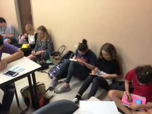 Students gather to write letters of gratitude to service men and women serving over seas. This was part of The Bert Show's "Big Thank You" event.