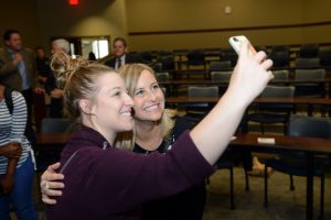 Mayor Barry takes a 'selfie' with a student at the 2016 Diversity Week Keynote Address.