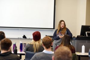 JoJo giving her presentation in Professor O'Brien's class