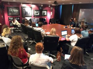 Songwriting students listening to five members of the Capitol Christian Music Group team