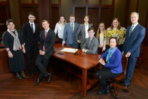 Mock Trial team at Belmont with their coaches and advisors