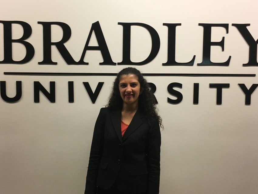 Shukla poses for a photo at Bradley University, the institution where the tournament was held. 