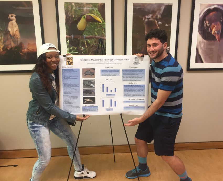 Students present their "animal behavior" research at the zoo. 