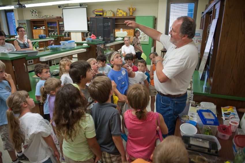 Steve Murphree hosts Show and Tell with campers in the Bugs, Beetles and Butterflies Camp