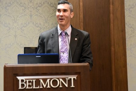David Plazas of The Tennessean speaks during Humanities Symposium at Belmont University in Nashville, Tenn. September 19, 2017.