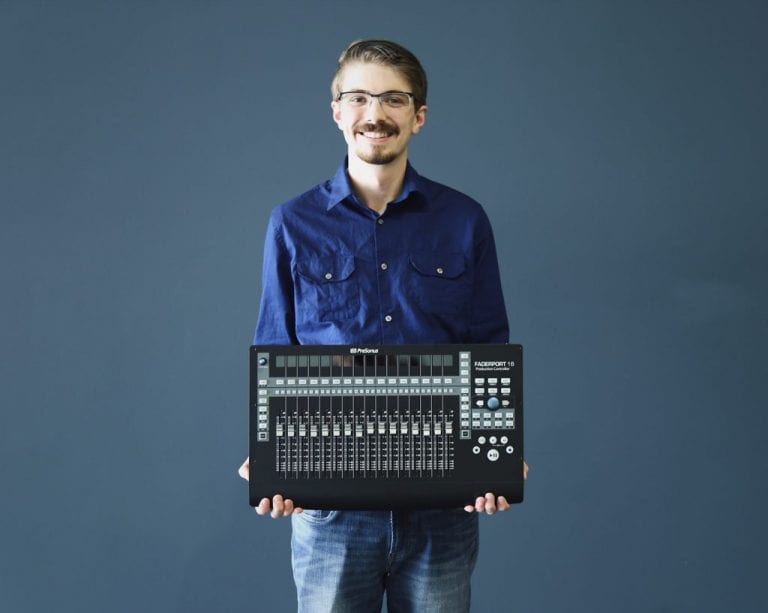 Phil Knock standing, holding a FaberPort16