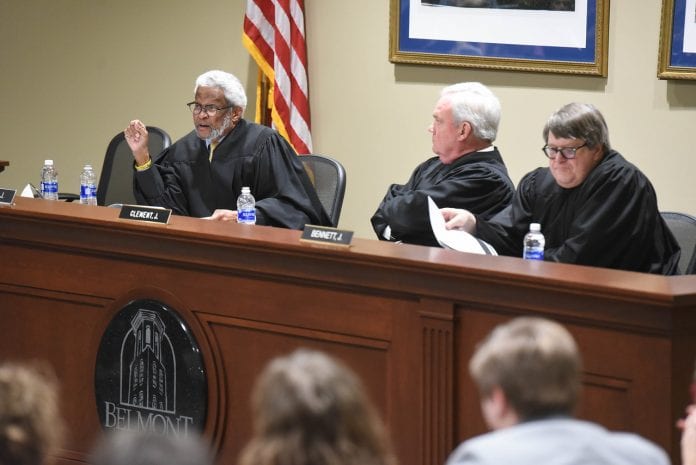 The Tennessee Court of Appeals is holding court in the Baskin Center at Belmont University Nashville, Tennessee, February 13, 2018.
