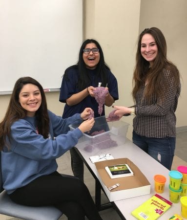 Students play with play doh at a brain awareness week event on Belmont's campus! 