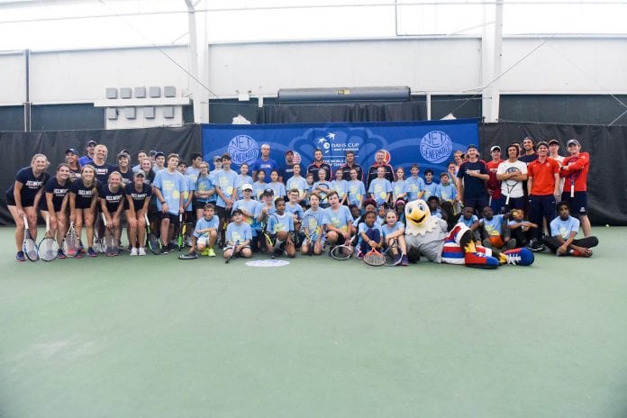 The Men's Davis Cup Team with a Net Generation kids clinic with 40-60 local youth at Centennial Sportsplex in Nashville, Tennessee, April 3, 2018.