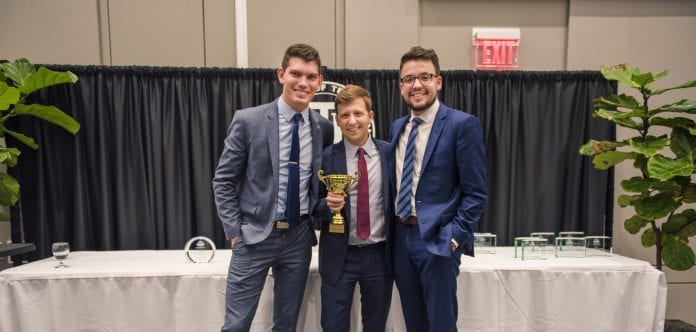 Students Jordan Dunn, Tee Gildemeister and Andrew Hughes, winners in the NBC Universal Analytics Challenge