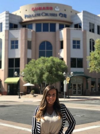 Jessica Payne in front of Princess Cruise Headquarters during her internship this summer.