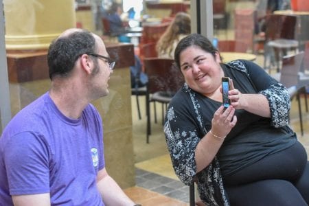 Mobile L'Arche guests climb at Belmont University in Nashville, Tennessee, October 23, 2018.