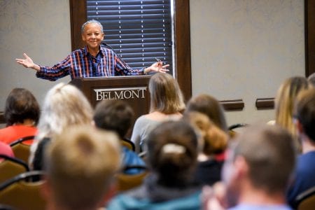 Poet Nikki Giovanni speaks to crowd of students at Belmont University