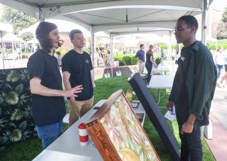 2015 music business graduate Joseph Pillatsch displays his Nashville Sound Panels.