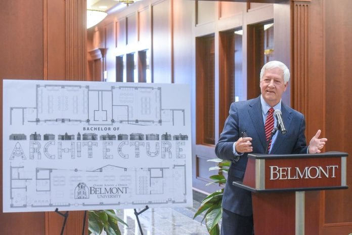 Dr. Bob Fisher announces that Belmont will add a Bachelor of Architecture degree at Belmont University.