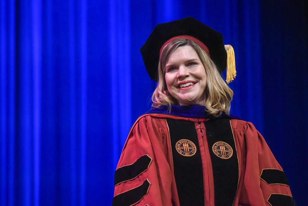 Amy Hodges-Hamilton (English) wins Presidential Award at Scholarship and Awards Day at Belmont University in Nashville, Tennessee, April 10, 2019.