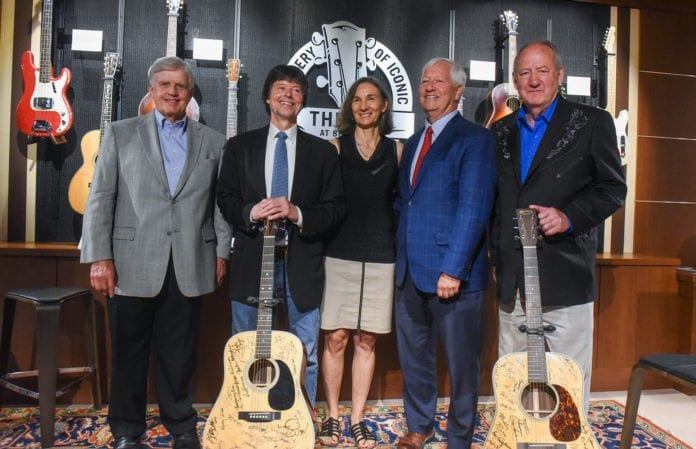 Filmmaker Ken Burns joined Dr. Fisher to unveil two Martin D 28 Guitars that have been signed by 76 of the 101 country artists interviewed for Burnss highly anticipated eight-part, 16-hour documentary, COUNTRY MUSIC at Belmont University in Nashville, Tennessee, May 29, 2019.