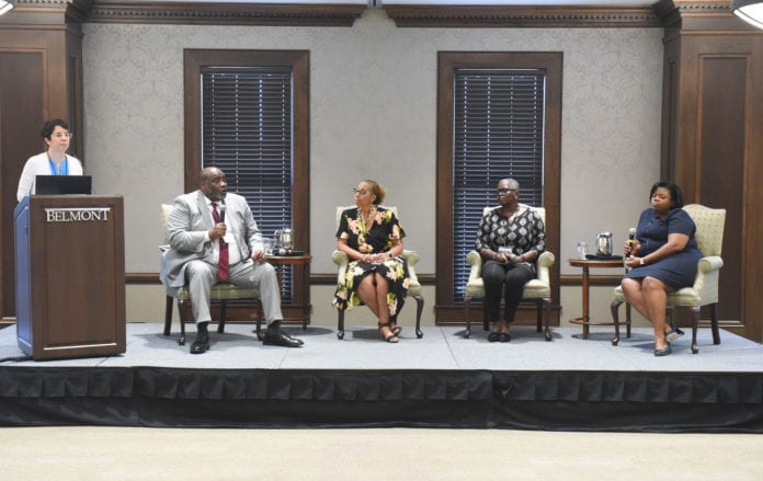 Panelist Dr. Robert Seller, Dr. Jewell Winn, Barbara Lawrence, JD and Dr. Taffye Benson Clayton talk during the Diversity and Inclusion summit