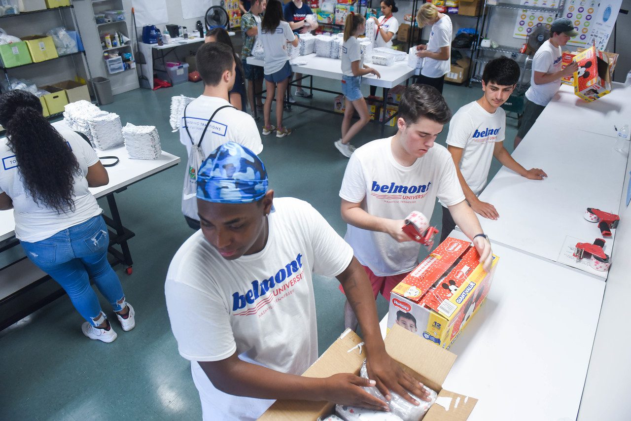 Students packing up diapers