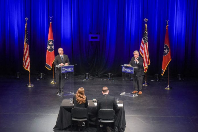 The debate between candidates Mayor David Briley and Councilman John Cooper was moderated by NewsChannel 5's Rhori Johnston and The Tennessean's Jessica Bliss at Belmont University in Nashville, Tennessee, August 26, 2019.