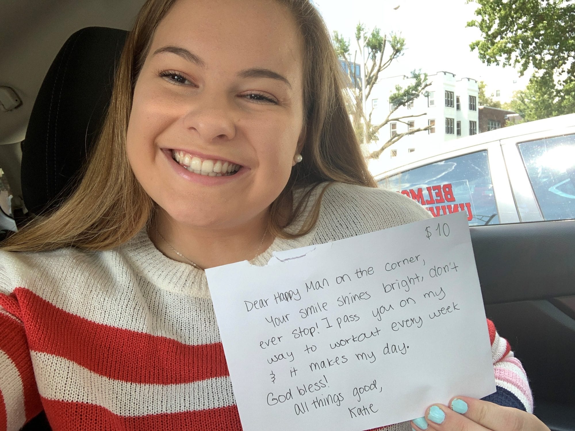 Katie McAdams with her note for Shawn