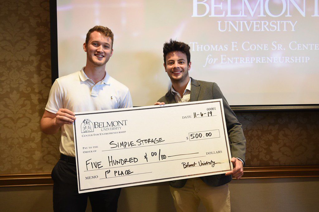 First place winners Bailey Jackson and Nathan Kim with their prize awarded for SimpleStorage