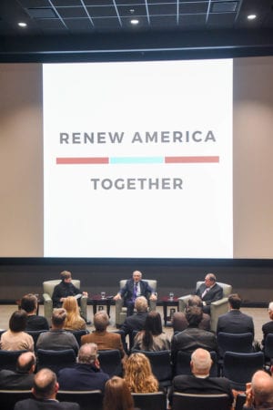 Renew America Together Sign Behind Panel