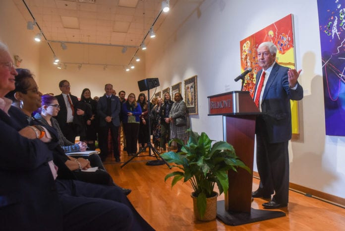 Dr. Bob Fisher, President of Belmont University announces the merger of Watkins College of Art and Belmont University at Belmont University in Nashville, Tennessee, January 28, 2020.