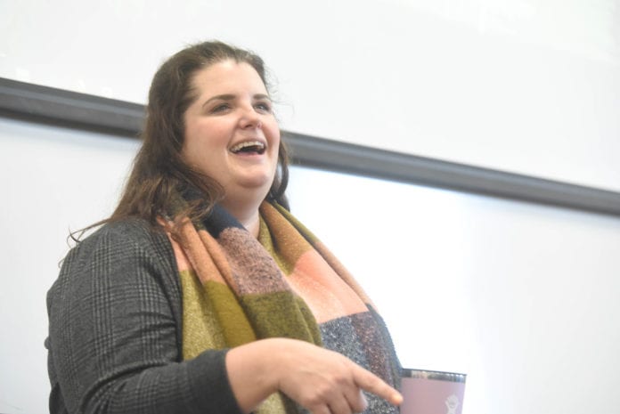 Biscuit Love: Dream Big! Alumna Sarah Hadzor Worley talks to students at Belmont University in Nashville, Tennessee, January 29, 2020.