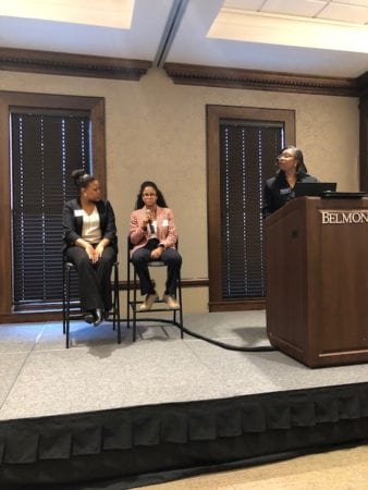 Belmont Law Students Lesley Smith and Elena Ferguson speak on student panel