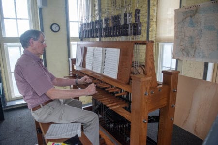 Dr. Richard Shadinger prepares to play the carillon