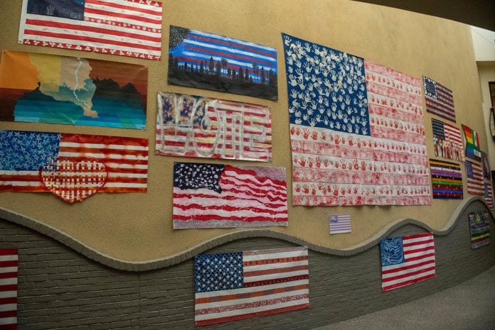 many of the flags hung in the gallery