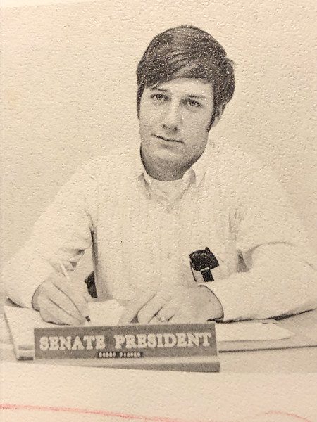 Bob Fisher as student senate president at Henderson State University in Arkadelphia, Ark. Fisher was the student representative on a university search committee for a new president that year.
