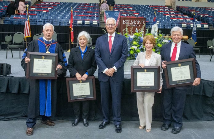 Group photo from April 23 commencement. Pictured (l-r): Dr. Bob Fisher, Judy Fisher, Milton Johnson, Betty Dickens and Marty Dickens