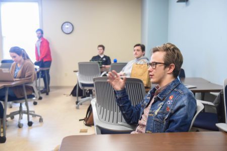 student talking in class