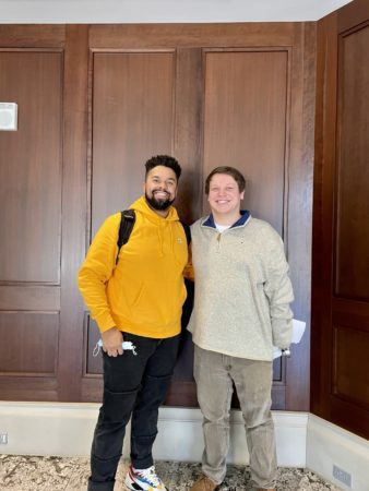 Alumnus Cameron Bedell (left) with Coordinator of Student Enrichment Alex Quattlebaum 