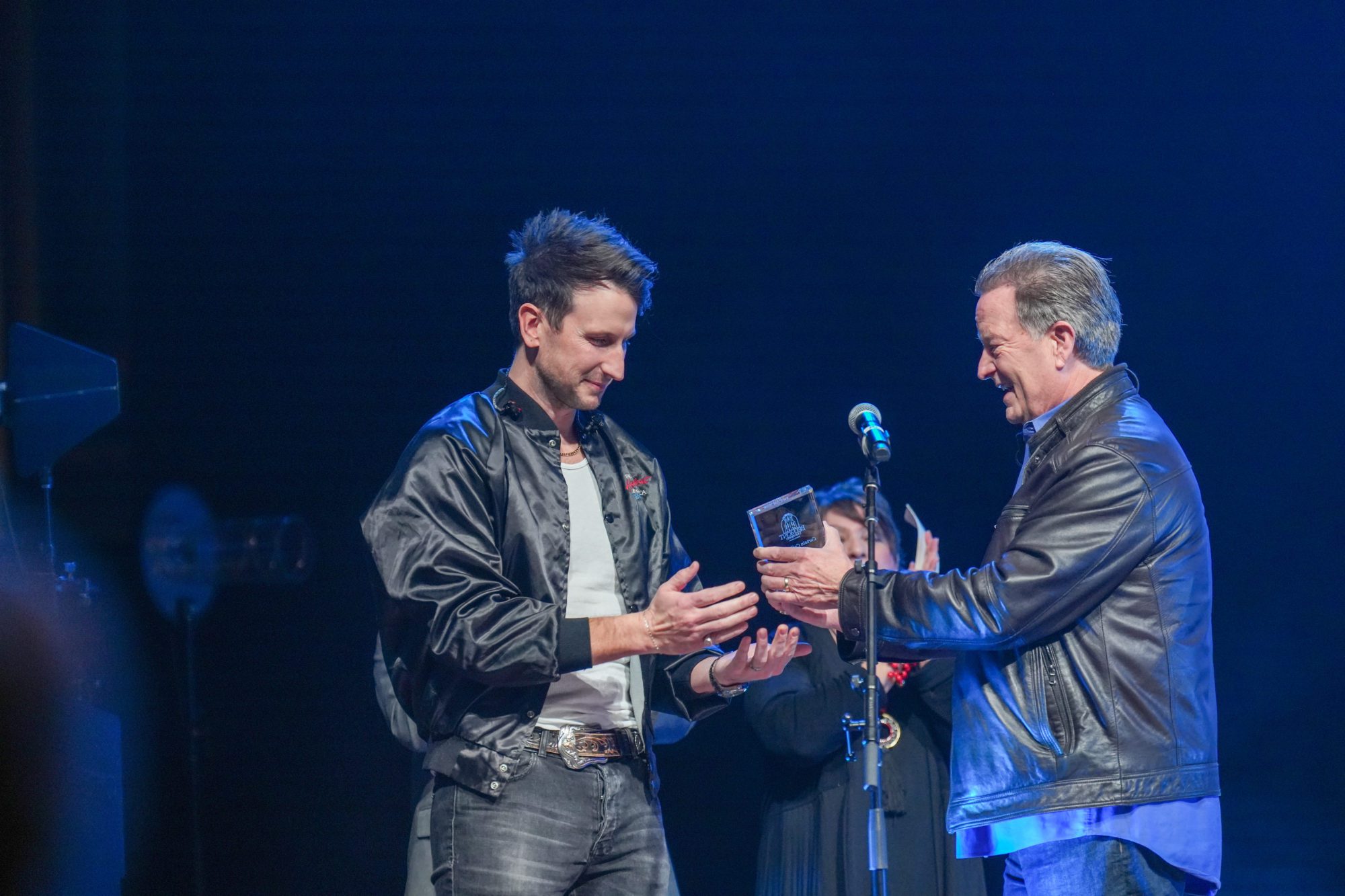 Russell Dickerson is awarded the Curtain Call Award at Belmont University in Nashville, Tennessee, on February 8, 2022.