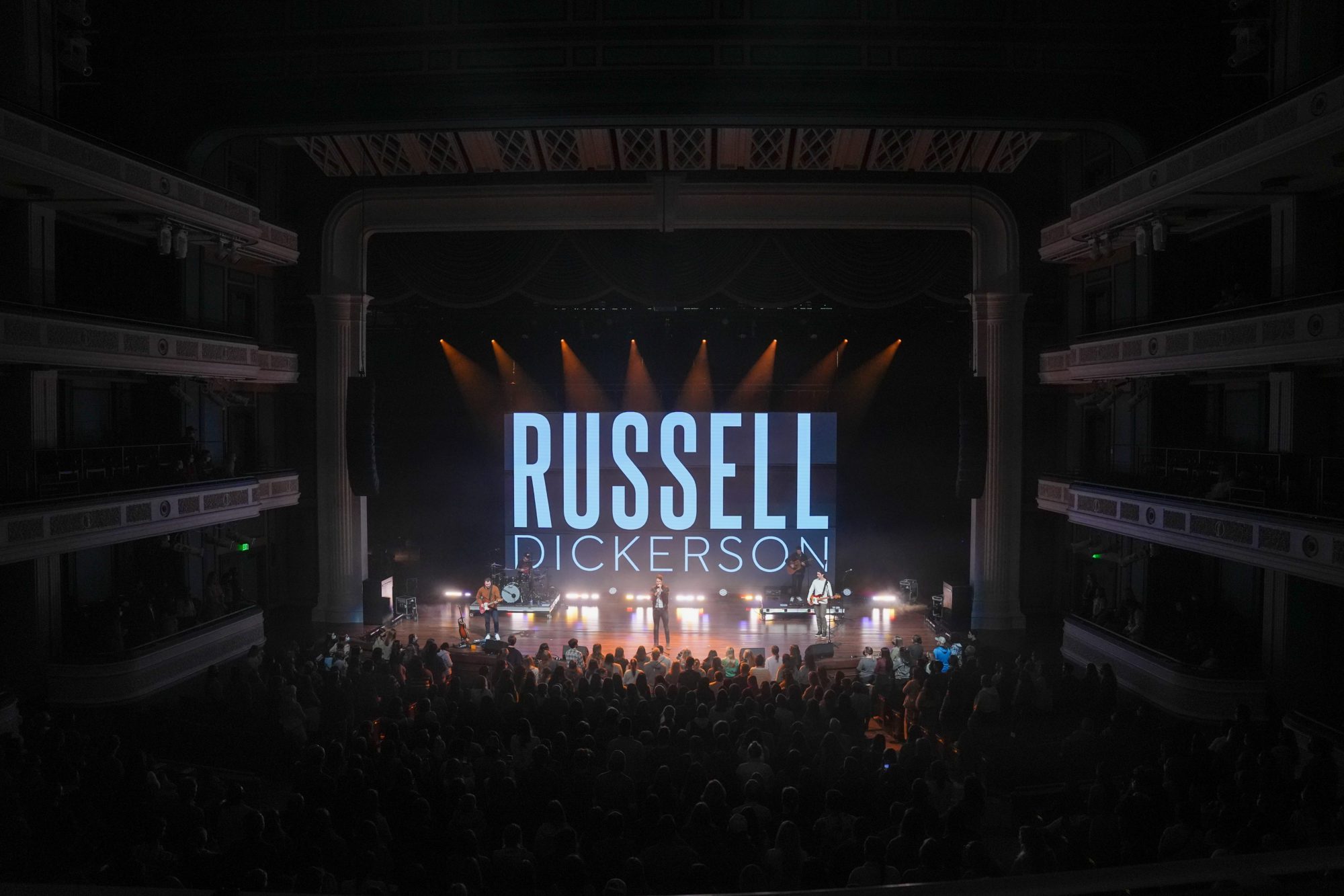 Russell Dickerson is awarded the Curtain Call Award at Belmont University in Nashville, Tennessee, on February 8, 2022.