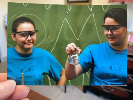 Bowman and Adams in the lab as students