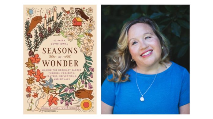 Seasons of Wonder book cover next to headshot of Bonnie Smith Whitehouse