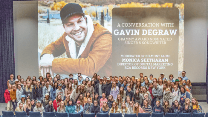 Gavin DeGraw with a group of students after his April 24 masterclass